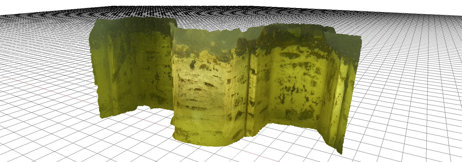 3D-Photogrammetriemodell einer Spundwand unter Wasser, erstellt per ROV-Inspektion